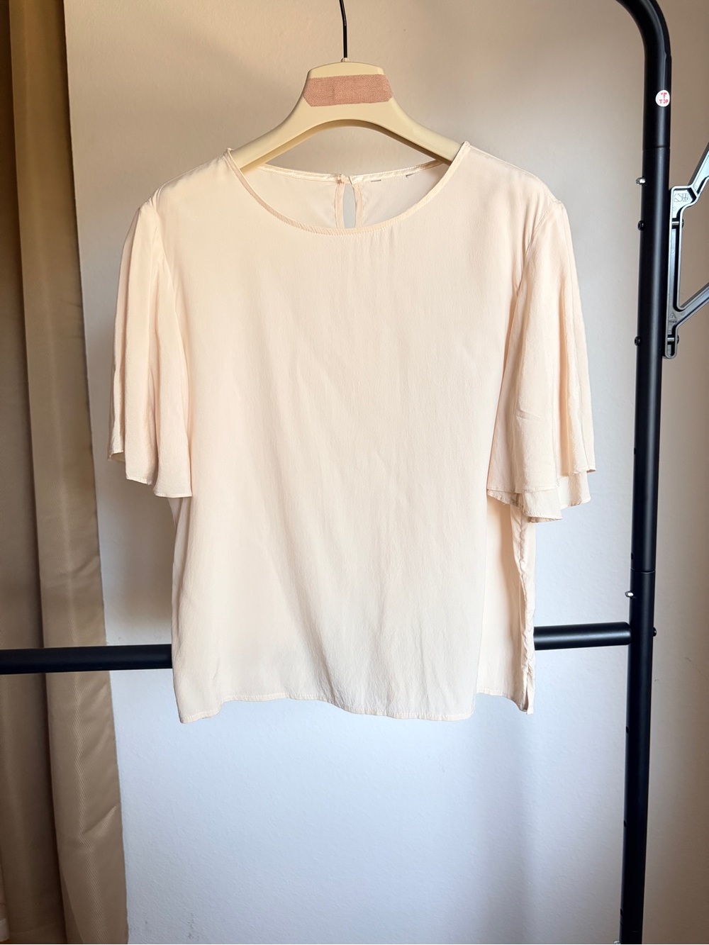 Women's Silk Cream Flutter Sleeve Blouse
